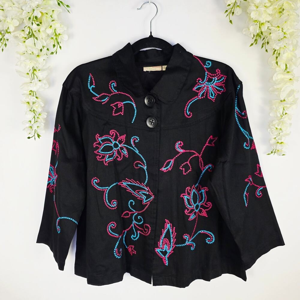 Choices Jacket Large Black Pink Floral Embroidered Rodeo Boho Cowgirl Western - Picture 2 of 15